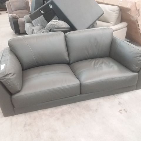 DESIGNER GREY FAUX LEATHER TWO SEATER SOFA WITH CUSHIONED ARMS 