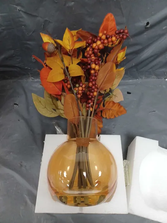 AUTUMN HARVEST VASE WITH ORANGE FOLIAGE 