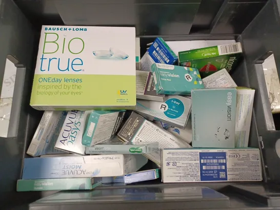 BOX TO CONTAIN APPROX. 25 X ASSORTED VISION CARE PRODUCTS. INCLUDES CONTACT LENSES & SOLUTION ETC. BRANDS VARY - COLLECTION ONLY