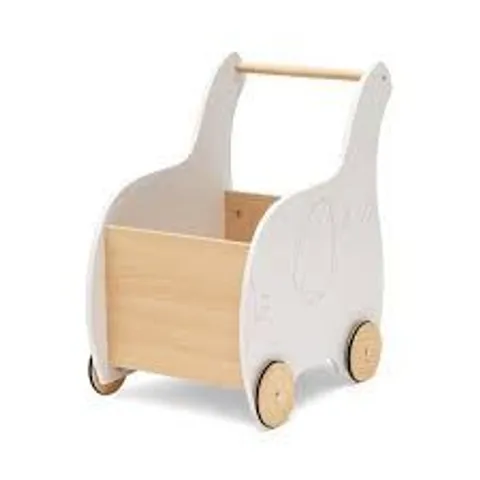 BOXED COSTWAY KIDS WOODEN SHOPPING CART WITH RUBBER WHEELS - WHITE