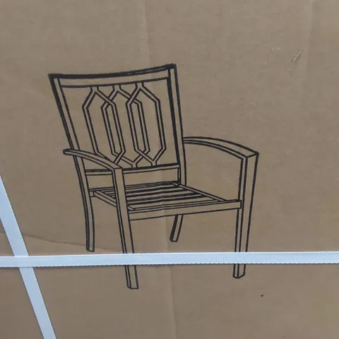 BOXED SET OF 4 BLACK METAL GARDEN CHAIRS WITH CUSHIONS (2 BOXES)