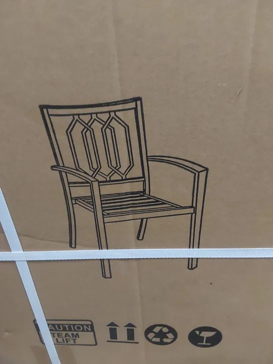 BOXED SET OF 4 BLACK METAL GARDEN CHAIRS WITH CUSHIONS (2 BOXES)