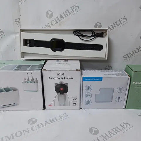 BOX OF APPROX 20 ASSORTED ITEMS TO INCLUDE - SMART WATCH IN BLACK - M01 LASER LIGHT CAT TOY - POVERBEAST FOLDABLE MIST FAN ECT