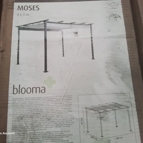 BOXED BLOOMA MOSES 4 × 3M SLIDING FABRIC ROOF GAZEBO