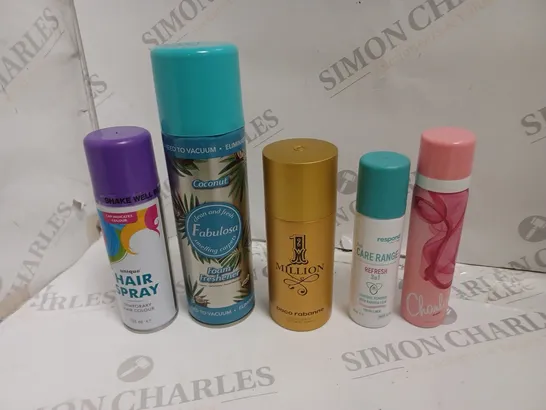 BOX OF APPROX 15 ASSORTED AEROSOLS TO INCLUDE MILLION BODY SPRAY, FOAM FRESHENER, UNIQUE HAIR SPRAY - COLLECTION ONLY 