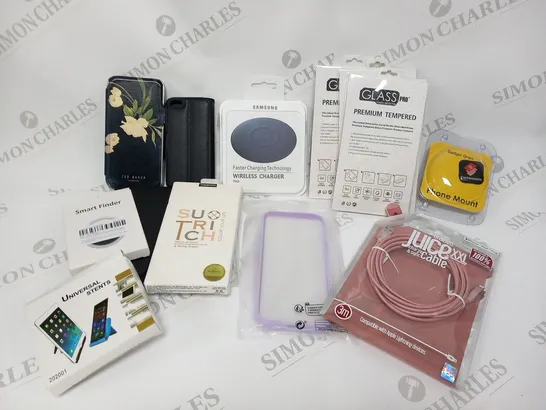 LARGE QUANTITY OF ASSORTED ELECTRICAL ACCESSORIES TO INCLUDE; SAMSUNG WIRELESS CHARGER PAD, TED BAKER PHONE CASE AND SMART FINDER