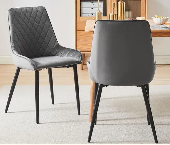 BOXED ARIM SET OF TWO GREY VELVET DIAMOND STITCH UPHOLSTERED DINING CHAIRS
