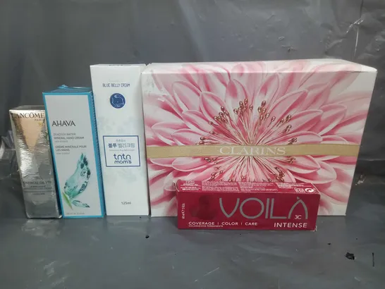 BOX OF APPROX 20 ASSORTED HEALTH & BEAUTY PRODUCTS TO INCLUDE - TNTN MOMS BLUE BELLY CREAM , AHAVA HAND CREAM , LANCOME LIQUID CARE ETC