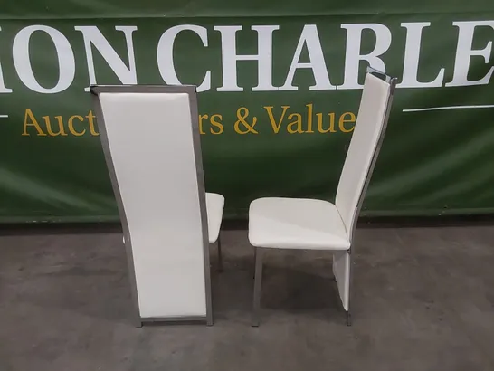 SET OF 2 CELESTE WHITE LEATHER AND CHROME DINING CHAIRS 