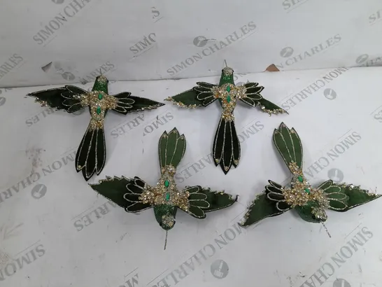 DECORATIVE BIRD CLIPS - EMERALD/GOLD X4