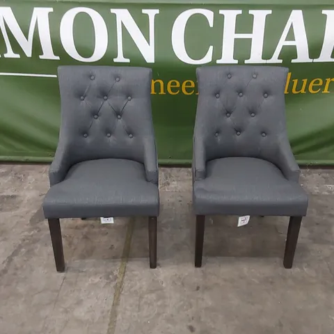 SET OF 2 DUKE SLATE FABRIC BUTTON BACK DINING CHAIRS 