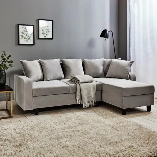 BOXED MITZI REVERSIBLE CORNER SOFA - LIGHT GREY VELVET (2 BOXES)