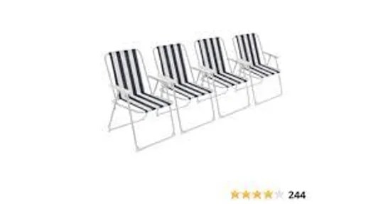 BOXED SET OF 2 FOLDING METAL BEACH CHAIRS - BLUE STRIPE 