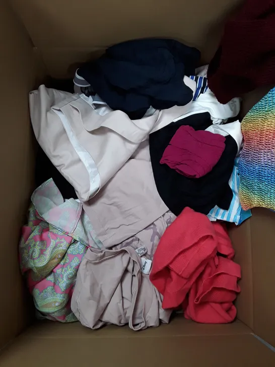 LARGE BOX OF ASSORTED CLOTHING TO INCLUDE ADIDAS, M&S AND EASY