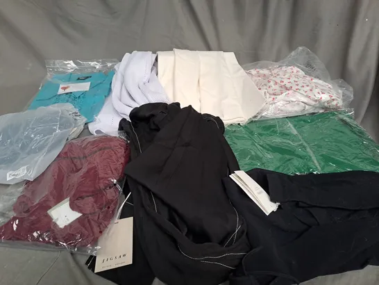 BOX OF ASSORTED CLOTHING ITEMS IN VARIOUS COLOURS, SIZES AND STYLES