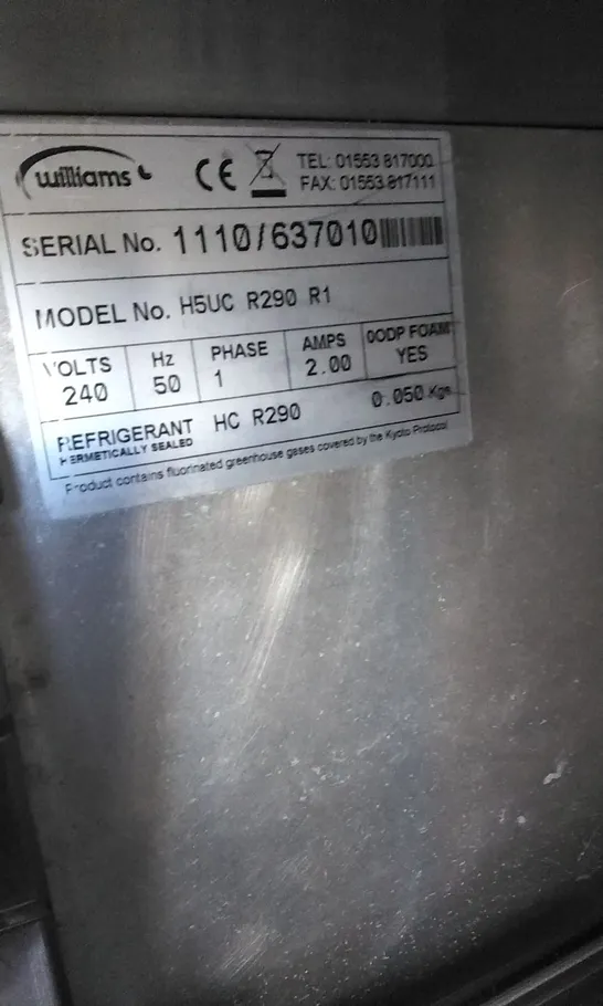 WILLIAMS H5UC R290 R1 UNDER COUNTER FRIDGE