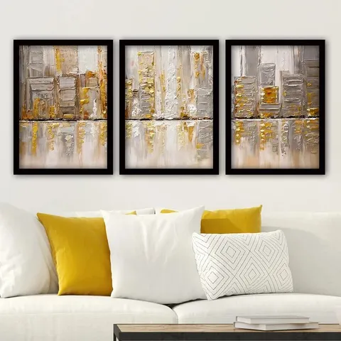 BOXED 3 PIECE PICTURE FRAME PAINTING PRINT SET ON WOOD 