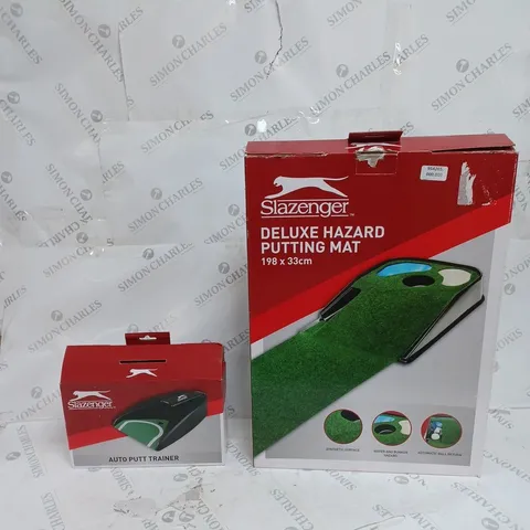 SLAZENGER DELUXE HAZARD PUTTING MAT, AND SLAZENGER AUTO PUTT TRAINER