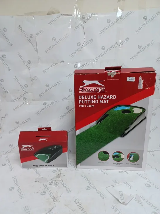 SLAZENGER DELUXE HAZARD PUTTING MAT, AND SLAZENGER AUTO PUTT TRAINER