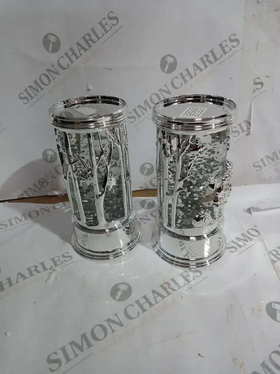 BOXED HOME REFLECTIONS SET OF PRELIT SWIRLING GLITTER SCENIC PILLARS - SILVER