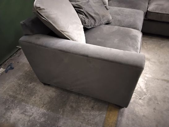 DESIGNER GREY FABRIC CORNER GROUP WITH SCATTER BACK CUSHIONS