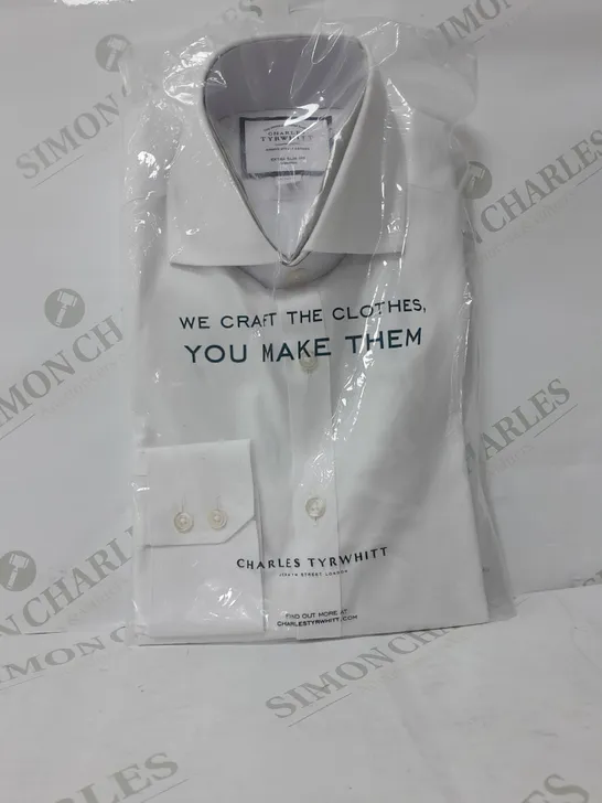 CHARLES TYRWHITT EXTRA SLIM FIT NON-IRON TWILL CUTAWAY WHITE DRESS SHIRT 141/2/33" 37/84CM