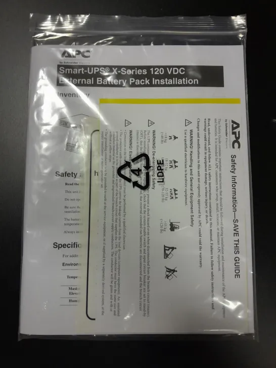 BOXED APC SMART UPS X-SERIES 120 VDC EXTERNAL BATTERY