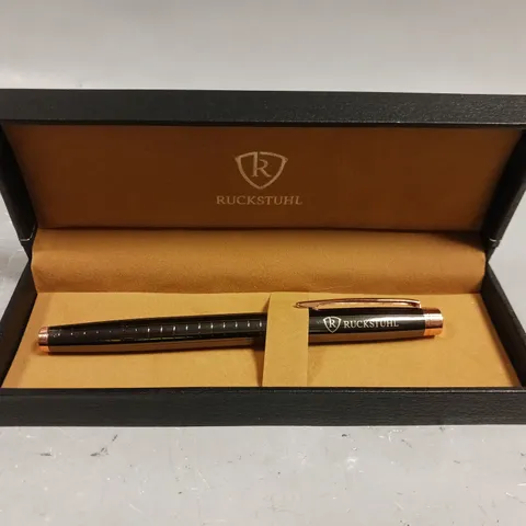 RUCKSTUHL STAINLESS STEEL LUXURY PEN IN GIFT BOX – BLACK & ROSE GOLD COLOUR CASE - HAND ASSEMBLED