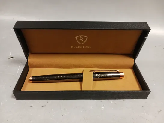 RUCKSTUHL STAINLESS STEEL LUXURY PEN IN GIFT BOX – BLACK & ROSE GOLD COLOUR CASE - HAND ASSEMBLED