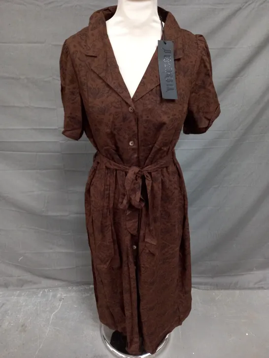 DISTURBIA ROSAMOTH MIDI SHIRT DRESS IN BROWN SIZE 10