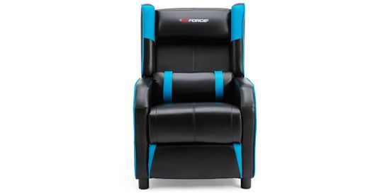 BOXED DESIGNER BLUE FAUX LEATHER PUSHBACK RECLINER CHAIR