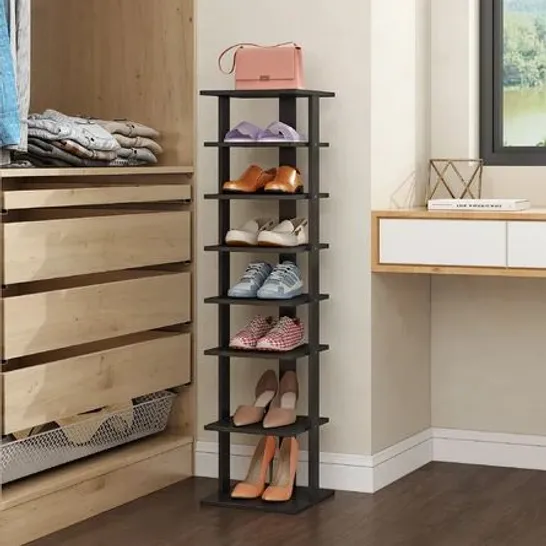 BOXED WOODEN 7 PAIR SHOE RACK - BLACK