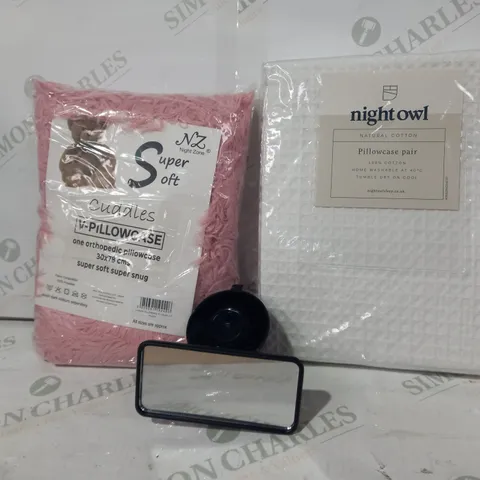 BOX OF APPROXIMATELY 20 ASSORTED HOUSEHOLD ITEMS TO INCLUDE NIGHT OWL PILLOWCASE PAIR, NIGHT ZONE SUPER SOFT V PILLOWCASE, ETC