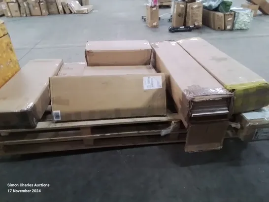 PALLET CONTAINING VARIOUS BOXED FURNITURE PARTS AND OTHER HOUSEHOLD ITEMS ETC.