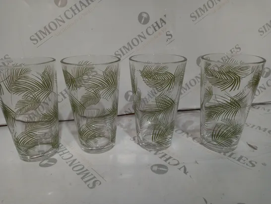 SET OF 4 LEAF DETAILED GLASSES 