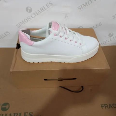 BOXED PAIR OF ALDO WHITE/PINK TRAINERS SIZE 7