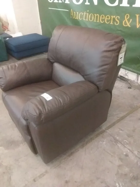 DESIGNER MANUAL RECLINING EASY CHAIR BROWN LEATHER