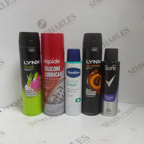 BOX OF APPROX 15 ASSORTED AEROSOLS TO INCLUDE - LYNX EPIC FRESH - MEN SURE ACTIVE DRY - VASELINE ACTIVE FRESH ECT