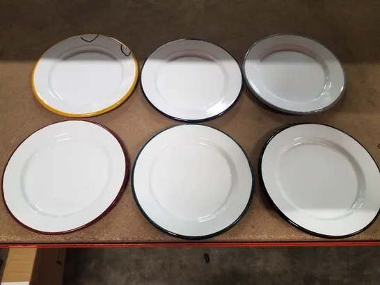 BOXED ARGON TABLEWARE - WHITE ENAMEL SIDE PLATES - 20CM - 6 COLOURS 