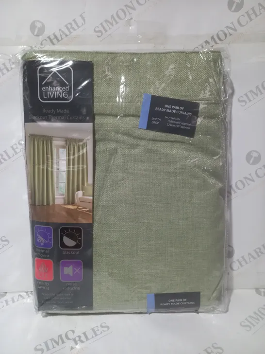 ENHANCED LIVING READY MADE BLACKOUT THERMAL CURTAINS IN GREEN