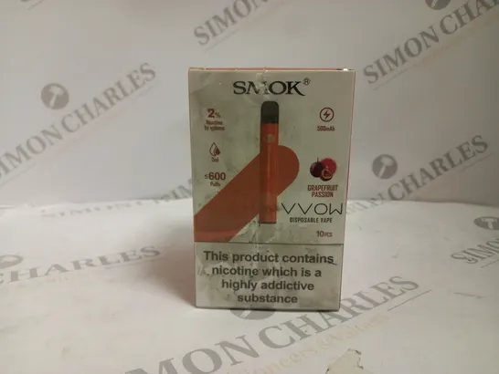 BOXED AND SEALED SMOK VVOW DISPOSABLE VAPE 10 PACK GRAPEFRUIT PASSION 