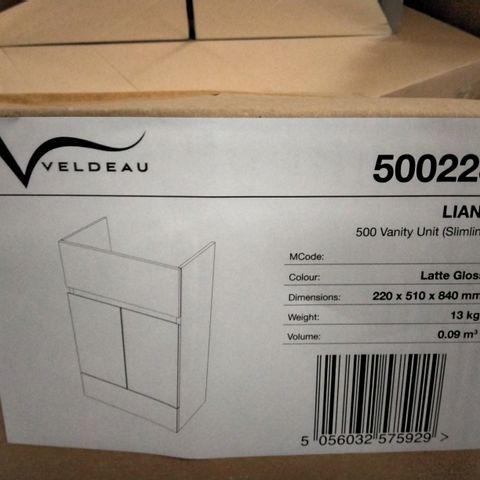 BOXED VELDEAU LIANA SLIMLINE 500 VANITY UNIT- LATTE GLOSS 
