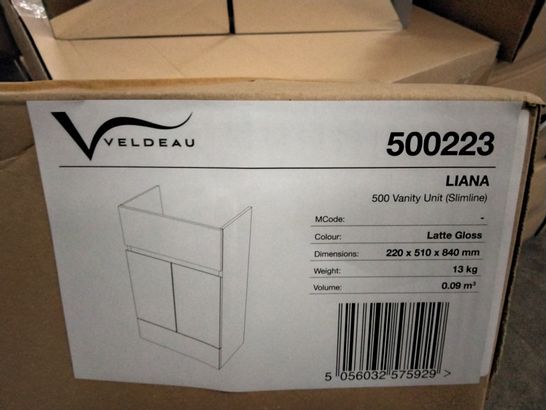 BOXED VELDEAU LIANA SLIMLINE 500 VANITY UNIT- LATTE GLOSS 