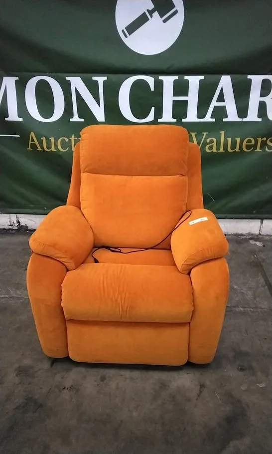 QUALITY BRITISH DESIGNED & MANUFACTURED G PLAN KINGSBURY POWER RECLINER ARMCHAIR COMBARRO OCHRE VELVET