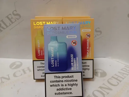 LOT OF 5 LOST MARY DISPOSABLE PODS BM600 TO INCLUDE 4 X TRIPLE MANGO & 1 X BLUERAZZ CHERRY 