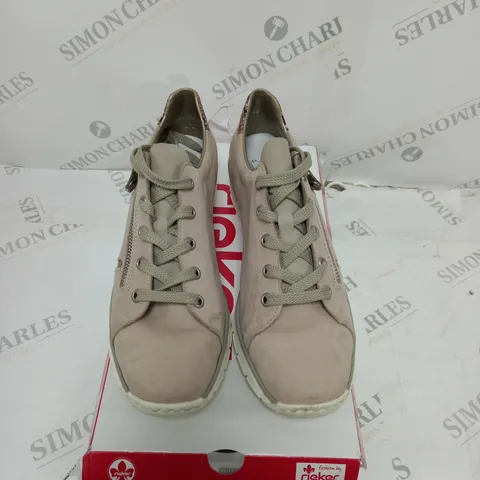 BOXED PAIR OF RIEKER TRAINERS IN TAUPE SIZE 6.5