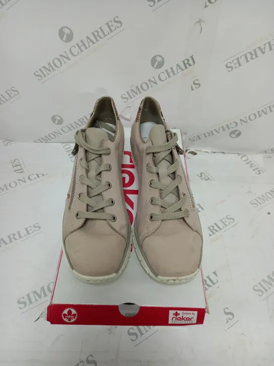 BOXED PAIR OF RIEKER TRAINERS IN TAUPE SIZE 6.5