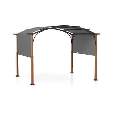 BOXED COSTWAY 3M X 3.6M OUTDOOR ARCHED PATIO PERGOLA WITH RETRACTABLE CANOPY-GREY