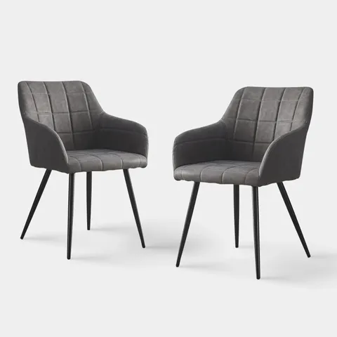 BOXED PAIR OF GREY FAUX LEATHER DINING CHAIRS