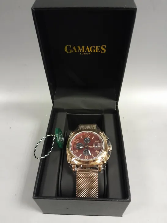 GAMAGES PERCEPTION ROSE RED DIAL WATCH 